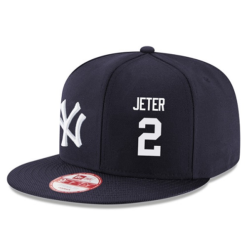 MLB Men's New Era New York Yankees #2 Derek Jeter Stitched Snapback Adjustable Player Hat - Navy/White