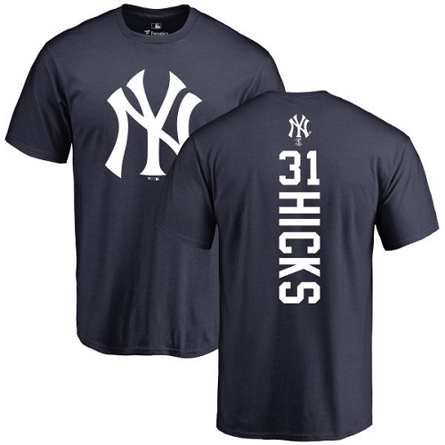 MLB Nike New York Yankees #31 Aaron Hicks Navy Blue Backer T-Shirt