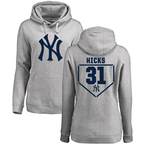 MLB Women's Nike New York Yankees #31 Aaron Hicks Gray RBI Pullover Hoodie