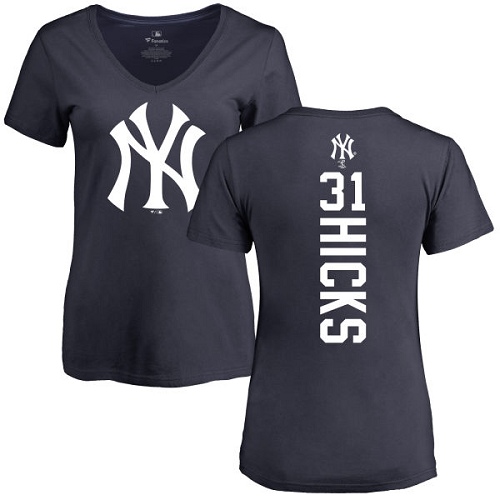 MLB Women's Nike New York Yankees #31 Aaron Hicks Navy Blue Backer T-Shirt