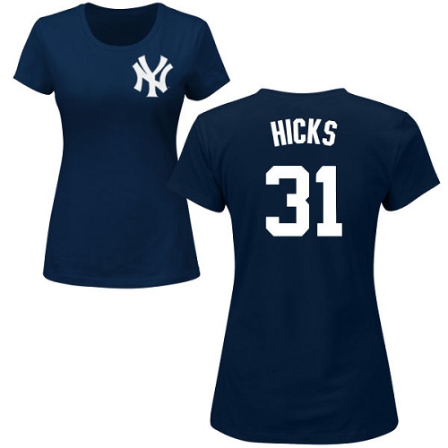 MLB Women's Nike New York Yankees #31 Aaron Hicks Navy Blue Name & Number T-Shirt