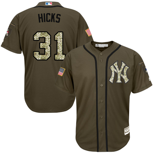 Men's Majestic New York Yankees #31 Aaron Hicks Authentic Green Salute to Service MLB Jersey