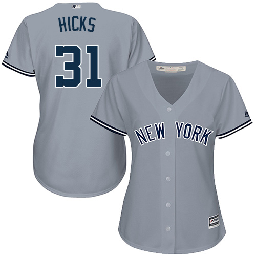 Women's Majestic New York Yankees #31 Aaron Hicks Authentic Grey Road MLB Jersey