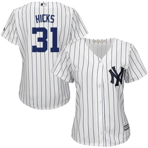 Women's Majestic New York Yankees #31 Aaron Hicks Authentic White Home MLB Jersey