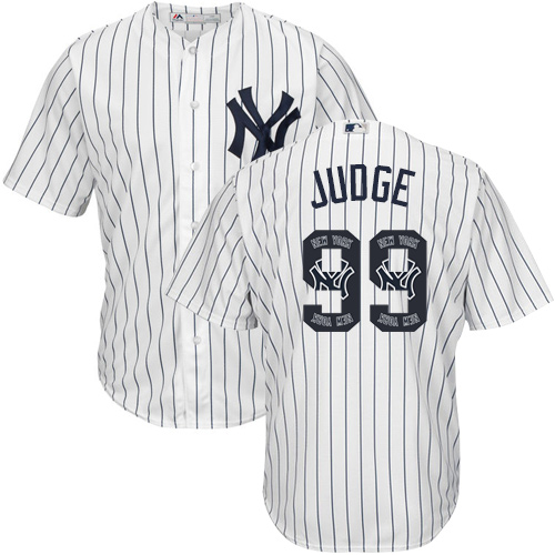 Men's Majestic New York Yankees #99 Aaron Judge Authentic White Team Logo Fashion MLB Jersey