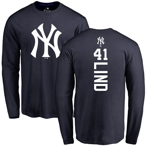 MLB Nike New York Yankees #41 Adam Lind Navy Blue Backer Long Sleeve T-Shirt