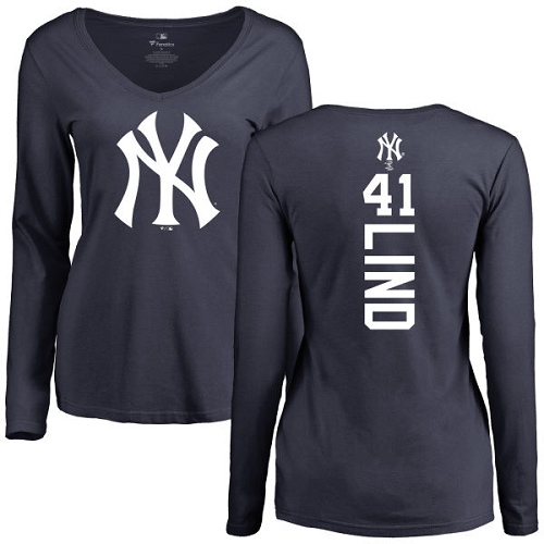MLB Women's Nike New York Yankees #41 Adam Lind Navy Blue Backer Long Sleeve T-Shirt
