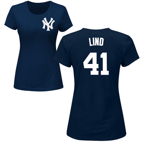 MLB Women's Nike New York Yankees #41 Adam Lind Navy Blue Name & Number T-Shirt
