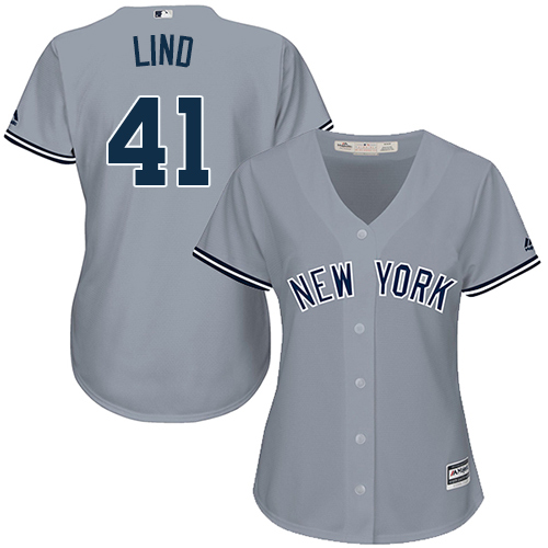 Women's Majestic New York Yankees #41 Adam Lind Authentic Grey Road MLB Jersey