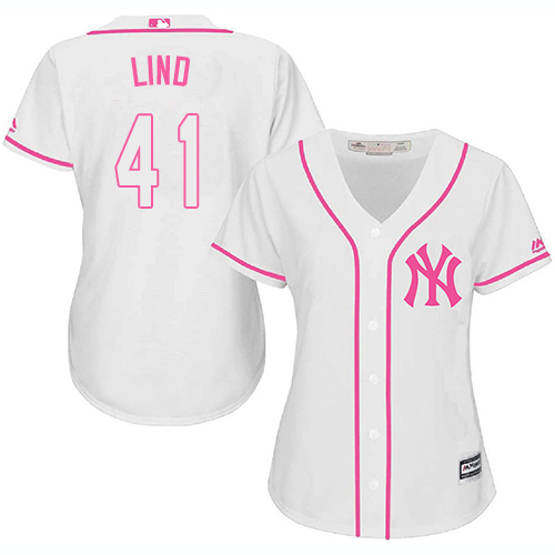 Women's Majestic New York Yankees #41 Adam Lind Authentic White Fashion Cool Base MLB Jersey