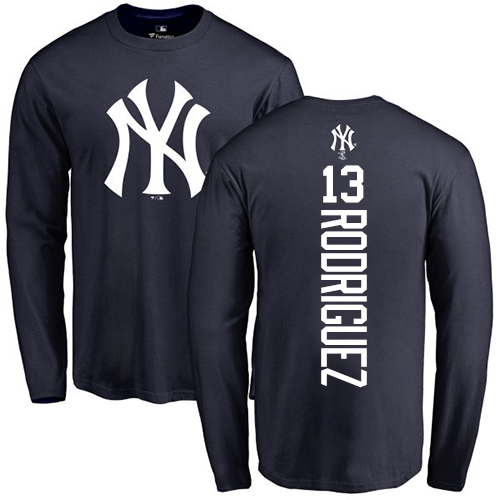 MLB Nike New York Yankees #13 Alex Rodriguez Navy Blue Backer Long Sleeve T-Shirt