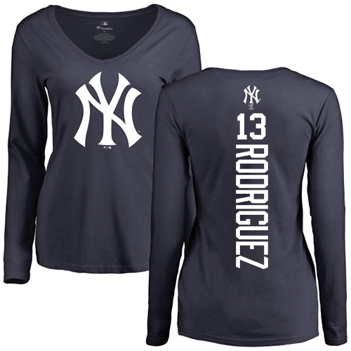 MLB Women's Nike New York Yankees #13 Alex Rodriguez Navy Blue Backer Long Sleeve T-Shirt
