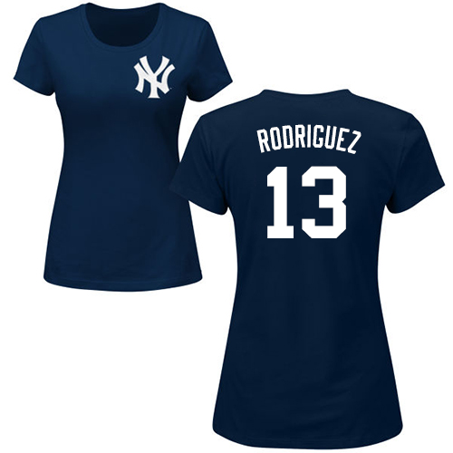 MLB Women's Nike New York Yankees #13 Alex Rodriguez Navy Blue Name & Number T-Shirt