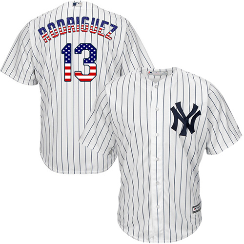Men's Majestic New York Yankees #13 Alex Rodriguez Authentic White USA Flag Fashion MLB Jersey