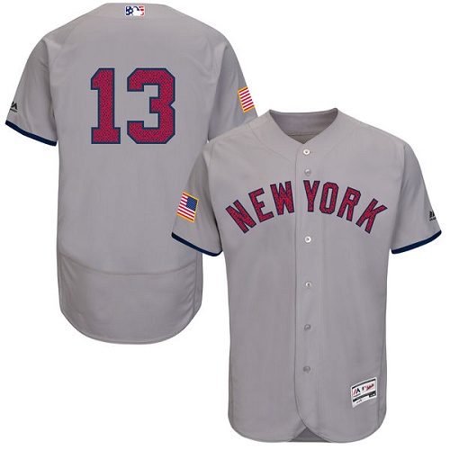 Men's Majestic New York Yankees #13 Alex Rodriguez Grey Fashion Stars & Stripes Flex Base MLB Jersey