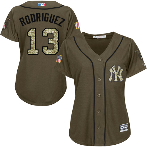 Women's Majestic New York Yankees #13 Alex Rodriguez Authentic Green Salute to Service MLB Jersey