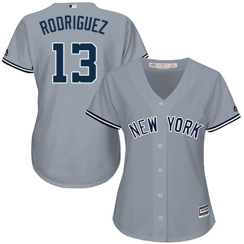 Women's Majestic New York Yankees #13 Alex Rodriguez Authentic Grey Road MLB Jersey