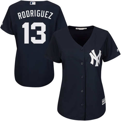 Women's Majestic New York Yankees #13 Alex Rodriguez Authentic Navy Blue Alternate MLB Jersey
