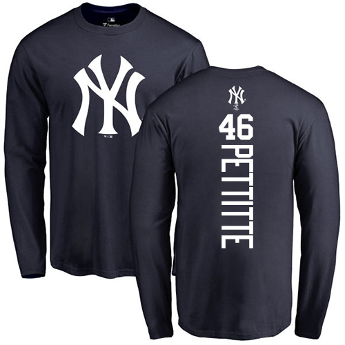 MLB Nike New York Yankees #46 Andy Pettitte Navy Blue Backer Long Sleeve T-Shirt