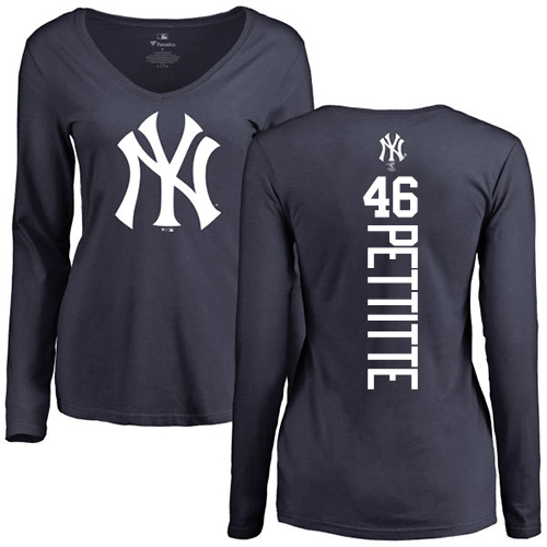 MLB Women's Nike New York Yankees #46 Andy Pettitte Navy Blue Backer Long Sleeve T-Shirt