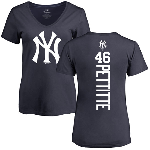 MLB Women's Nike New York Yankees #46 Andy Pettitte Navy Blue Backer T-Shirt