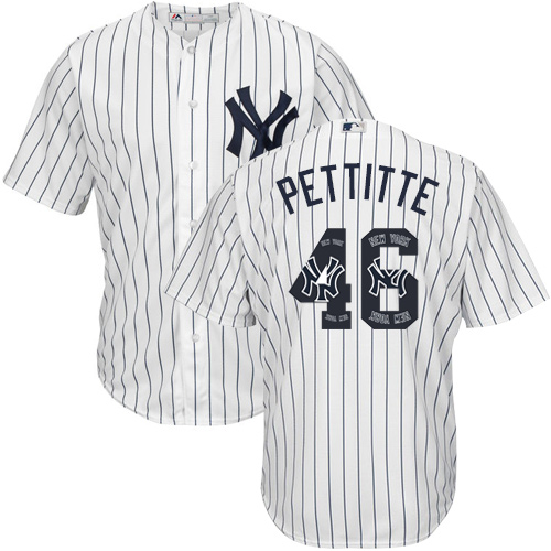 Men's Majestic New York Yankees #46 Andy Pettitte Authentic White Team Logo Fashion MLB Jersey