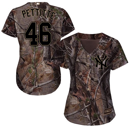 Women's Majestic New York Yankees #46 Andy Pettitte Authentic Camo Realtree Collection Flex Base MLB Jersey