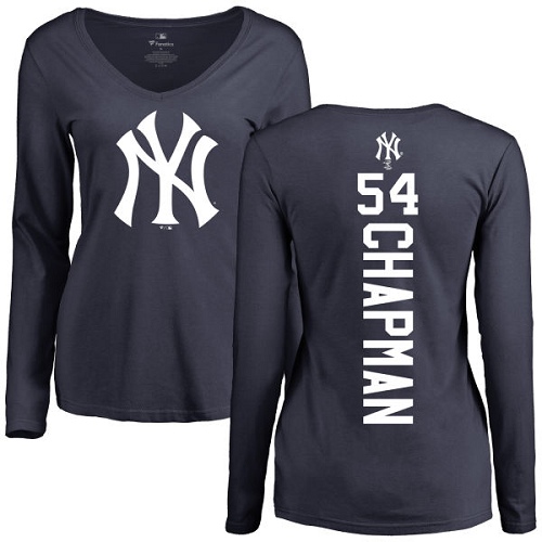 MLB Women's Nike New York Yankees #54 Aroldis Chapman Navy Blue Backer Long Sleeve T-Shirt