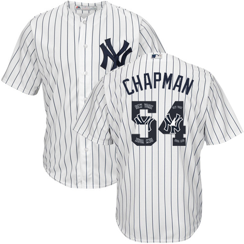Men's Majestic New York Yankees #54 Aroldis Chapman Authentic White Team Logo Fashion MLB Jersey