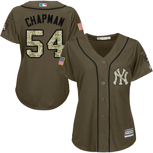 Women's Majestic New York Yankees #54 Aroldis Chapman Authentic Green Salute to Service MLB Jersey