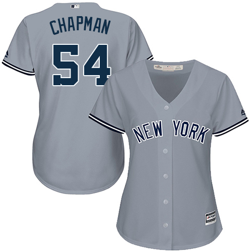 Women's Majestic New York Yankees #54 Aroldis Chapman Authentic Grey Road MLB Jersey