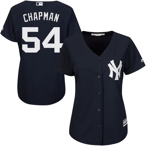 Women's Majestic New York Yankees #54 Aroldis Chapman Authentic Navy Blue Alternate MLB Jersey