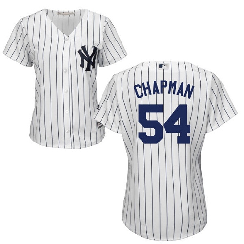 Women's Majestic New York Yankees #54 Aroldis Chapman Authentic White Home MLB Jersey
