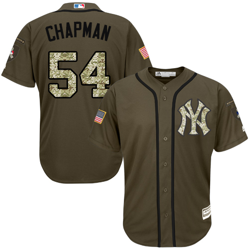 Youth Majestic New York Yankees #54 Aroldis Chapman Authentic Green Salute to Service MLB Jersey