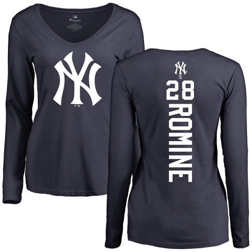 MLB Women's Nike New York Yankees #28 Austin Romine Navy Blue Backer Long Sleeve T-Shirt
