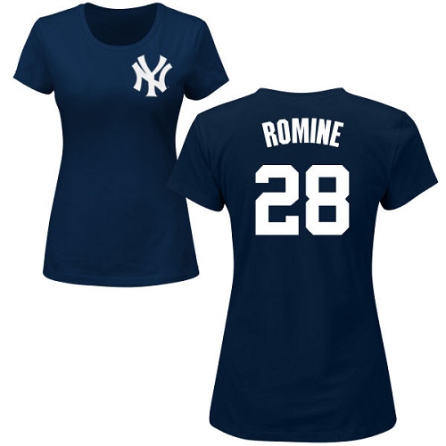 MLB Women's Nike New York Yankees #28 Austin Romine Navy Blue Name & Number T-Shirt