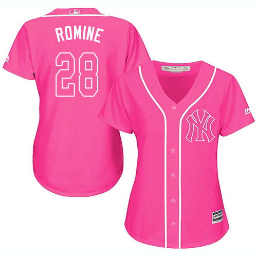 Women's Majestic New York Yankees #28 Austin Romine Authentic Pink Fashion Cool Base MLB Jersey