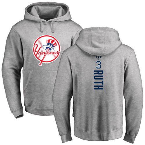 MLB Nike New York Yankees #3 Babe Ruth Ash Backer Pullover Hoodie
