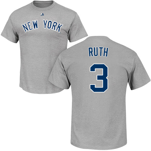 MLB Nike New York Yankees #3 Babe Ruth Gray Name & Number T-Shirt