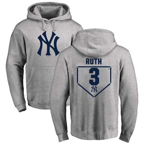 MLB Nike New York Yankees #3 Babe Ruth Gray RBI Pullover Hoodie