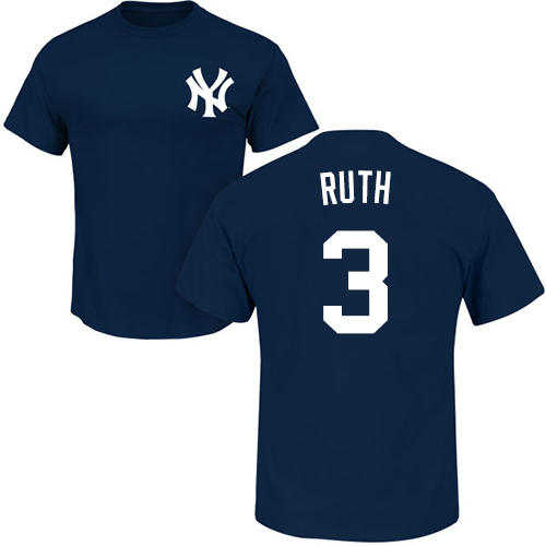 MLB Nike New York Yankees #3 Babe Ruth Navy Blue Name & Number T-Shirt