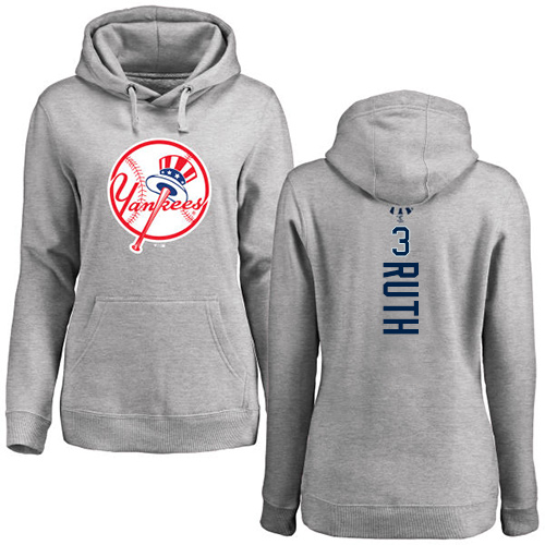 MLB Women's Nike New York Yankees #3 Babe Ruth Ash Backer Pullover Hoodie