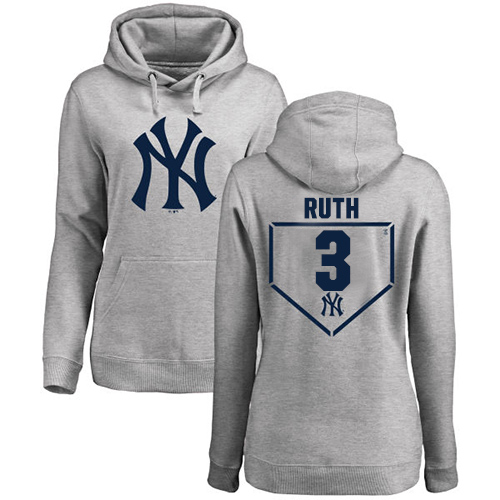 MLB Women's Nike New York Yankees #3 Babe Ruth Gray RBI Pullover Hoodie