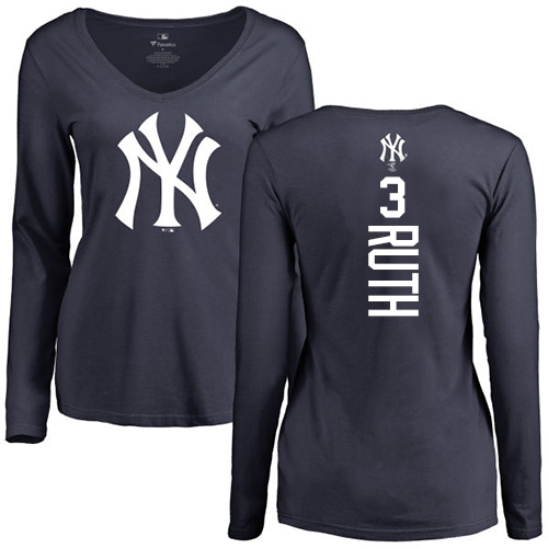 MLB Women's Nike New York Yankees #3 Babe Ruth Navy Blue Backer Long Sleeve T-Shirt