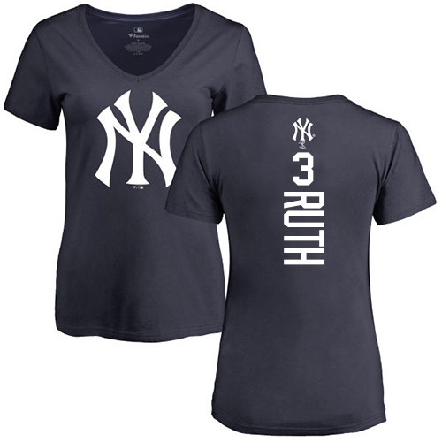 MLB Women's Nike New York Yankees #3 Babe Ruth Navy Blue Backer T-Shirt