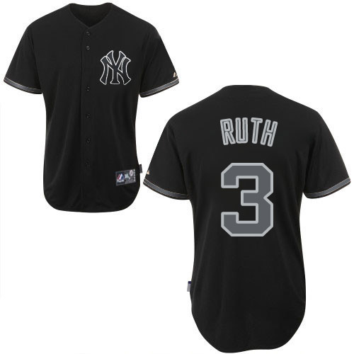 Men's Majestic New York Yankees #3 Babe Ruth Authentic Black Fashion MLB Jersey