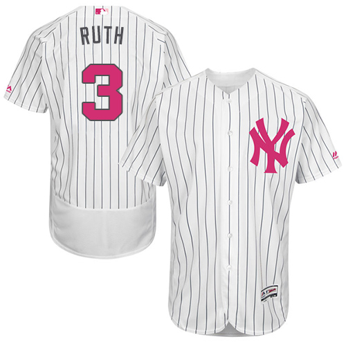 Men's Majestic New York Yankees #3 Babe Ruth Authentic White 2016 Mother's Day Fashion Flex Base MLB Jersey