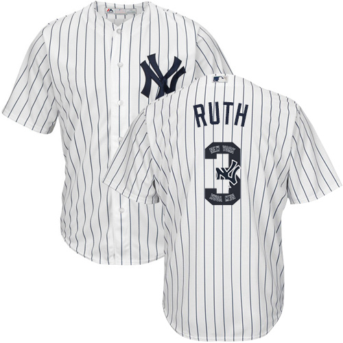 Men's Majestic New York Yankees #3 Babe Ruth Authentic White Team Logo Fashion MLB Jersey