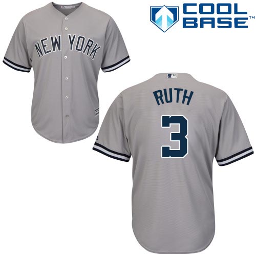 Men's Majestic New York Yankees #3 Babe Ruth Replica Grey Road MLB Jersey