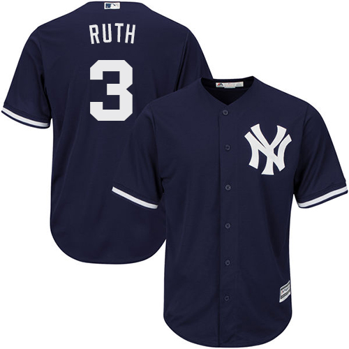 Men's Majestic New York Yankees #3 Babe Ruth Replica Navy Blue Alternate MLB Jersey